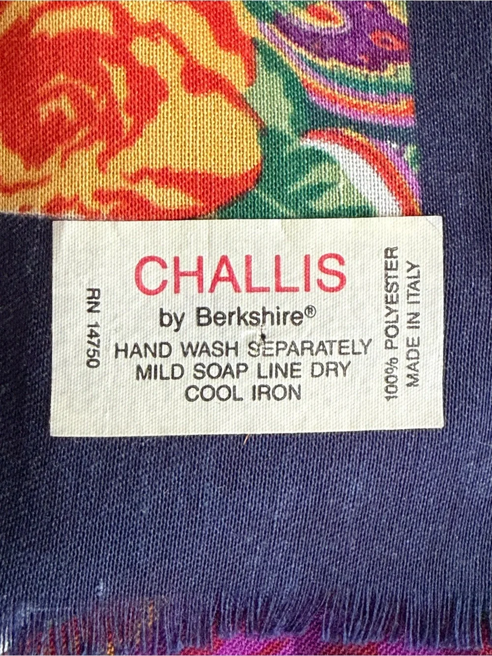 Vintage CHALLIS by Berkshire Floral Paisley Scarf Wrap Navy Multi 45